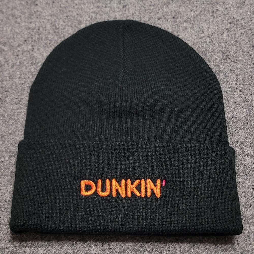 Dunkin Donuts Beanie Hat Cap Mens Black Knit Cuffed Winter Embroidered Adult